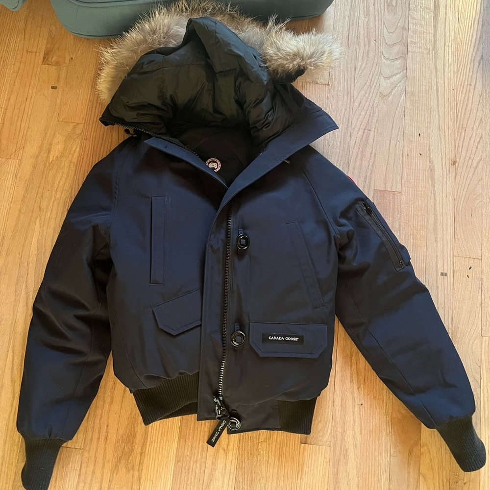 Navy Bomber Canada Goose Winter coat with fur hood